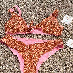 Vibrant Orange and Pink Swirl Bikini